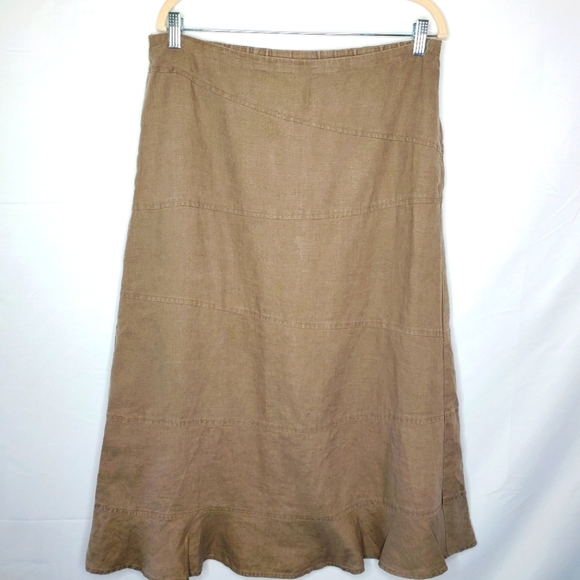 Orvis Dresses & Skirts - Orvis LINEN Midi Skirt Size 16 Ruffle Hem Stretch Waist Coastal Neutral